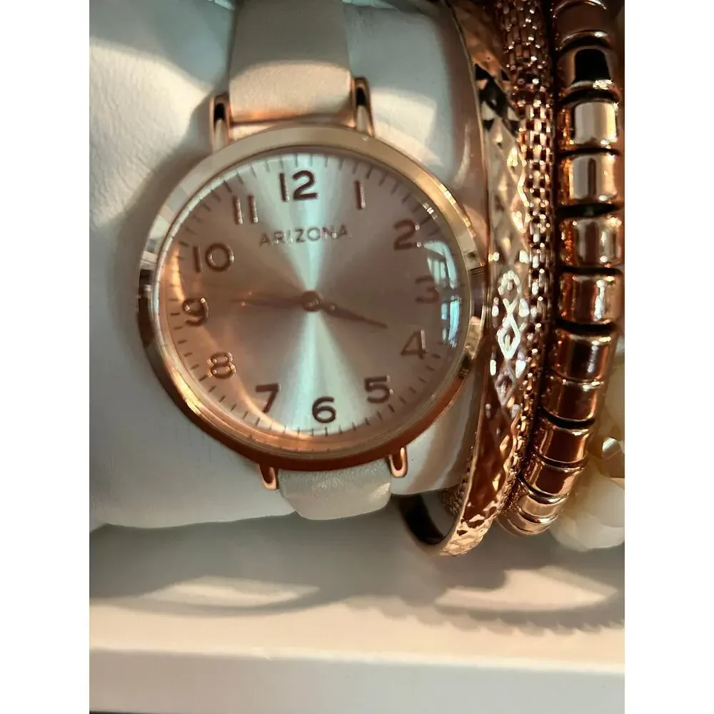 Arizona Jean Co Pink Watch & Stacking Bracelet Set New Battery Gift Box